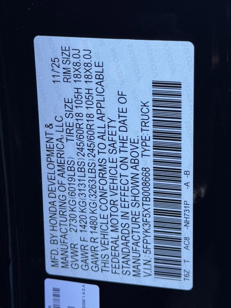 2026 Honda Ridgeline RTL